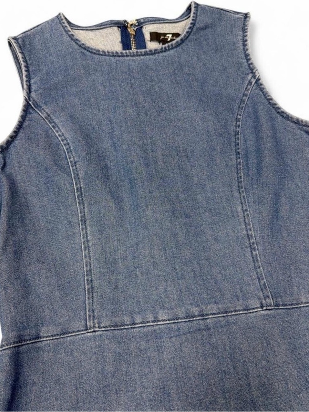 7 For All Mankind Blue Sleeveless Denim Fit-and-Flare Mini Dress Size Small - Picture 3 of 7